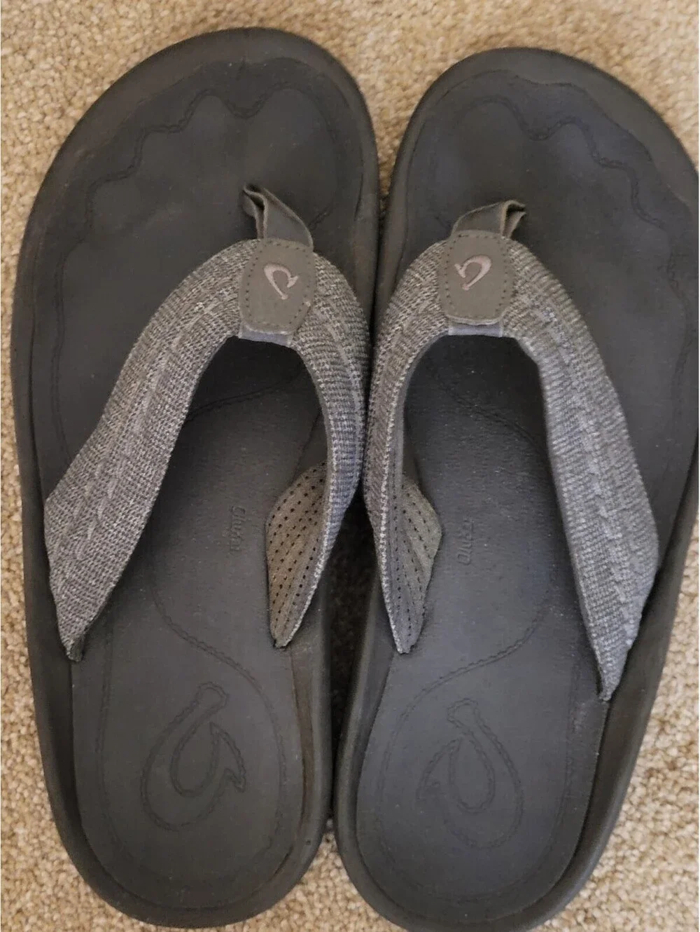 Olukai Hokua Mesh Men's 9 Beach Sandal Flip Flops Black Hawaiian Boating